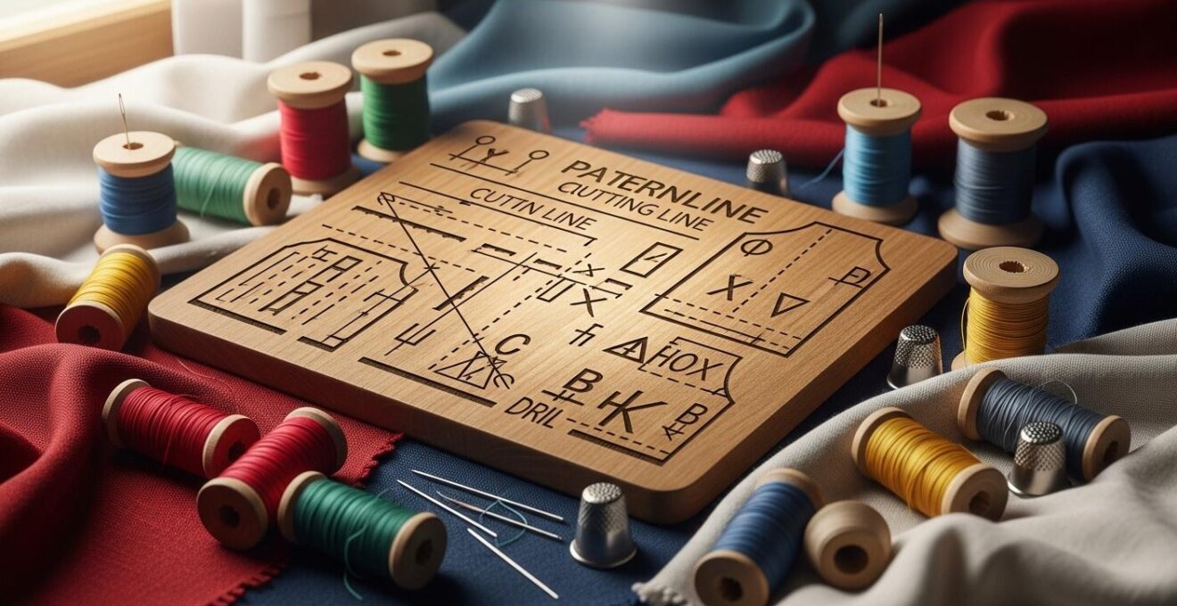 Illustration photographique d’un tableau de symboles de patronmage avec des éléments textiles autour