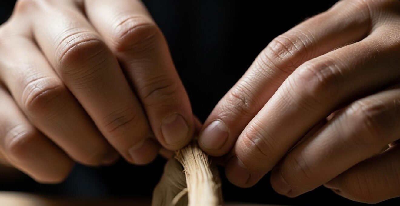 Gros plan sur des mains en train de créer un objet artisanal, symbolisant la détente et le bien-être