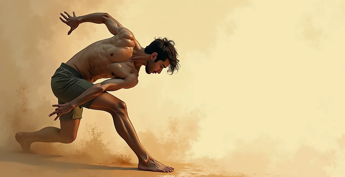 Illustration dynamique d'un dessin gestuel montrant un personnage en mouvement avec une ligne d'action claire et marquée