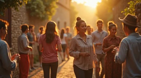 Personnes de différents âges et origines découvrant et participant activement à la restauration, la danse traditionnelle et la généalogie locale