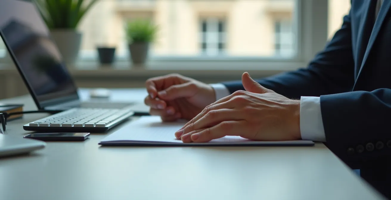 Personne pratiquant discrètement la méthode Jacobson à son poste de travail